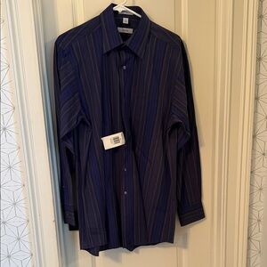IZOD Men's Blue and Black Pinstripe Dress Shirt